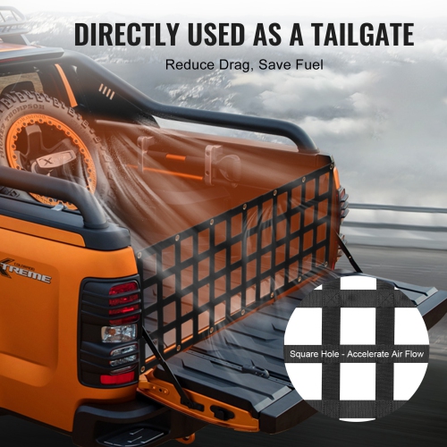 VEVOR 54 in x 18 in Tailgate Net, Heavy Duty Cargo Net for Truck Bed with 4 Adjustable Telescopic Straps, Extendable & Durable, Flexible Adjustment,