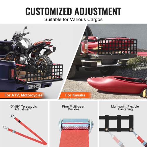 VEVOR 54 in x 18 in Tailgate Net, Heavy Duty Cargo Net for Truck Bed with 4 Adjustable Telescopic Straps, Extendable & Durable, Flexible Adjustment,