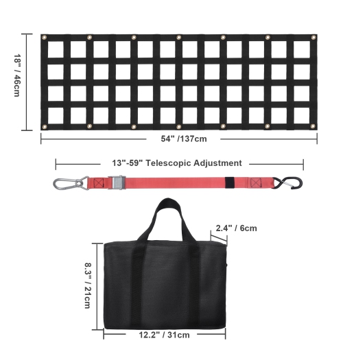VEVOR 54 in x 18 in Tailgate Net, Heavy Duty Cargo Net for Truck Bed with 4 Adjustable Telescopic Straps, Extendable & Durable, Flexible Adjustment,