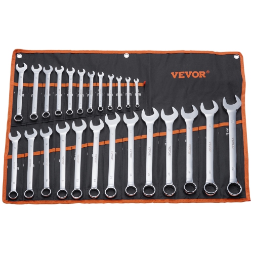 VEVOR 25-Piece Combination Wrench Set, Open End Wrench Set with Roll-up Pouch, Carbon Steel Wrench Set Metric 6 mm to 32 mm, Ideal for General