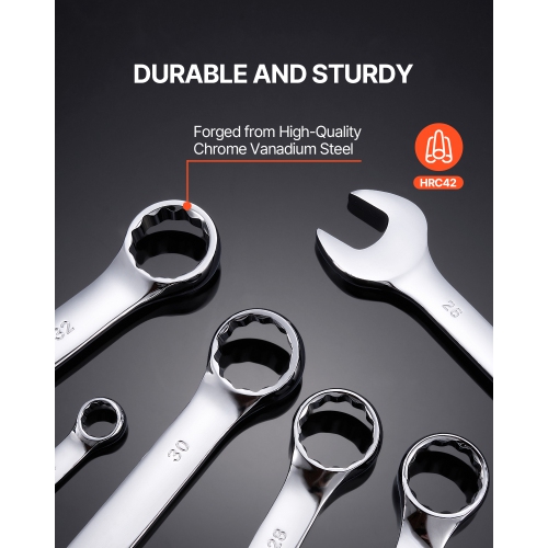 VEVOR 25-Piece Combination Wrench Set, Open End Wrench Set with Roll-up Pouch, Carbon Steel Wrench Set Metric 6 mm to 32 mm, Ideal for General