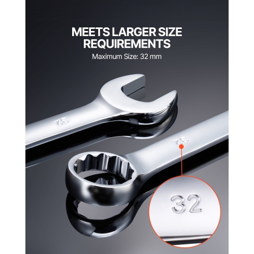 VEVOR 25-Piece Combination Wrench Set, Open End Wrench Set with Roll-up Pouch, Carbon Steel Wrench Set Metric 6 mm to 32 mm, Ideal for General