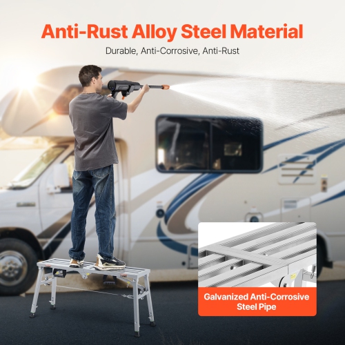 VEVOR 3 Gear Work Platform, Adjustable Height, Folding Alloy Steel Step Ladder, Portable Scaffolding Platform, 400 lb Load Capacity, Non-Slip Rubber