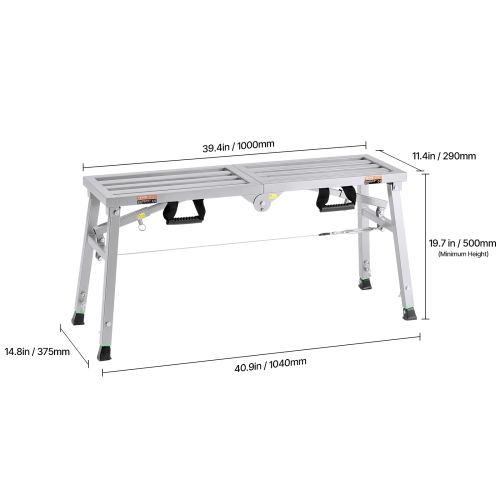VEVOR 3 Gear Work Platform, Adjustable Height, Folding Alloy Steel Step Ladder, Portable Scaffolding Platform, 400 lb Load Capacity, Non-Slip Rubber