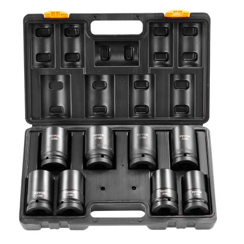 VEVOR 1" Drive Impact Socket Set, 8 Piece Deep Socket Set Metric 27-41mm, 6 Point Cr-Mo Alloy Steel for Auto Repair, Easy-to-Read Size Markings,