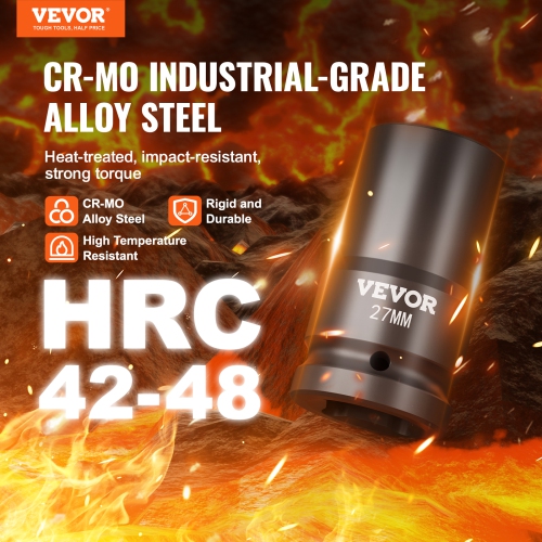 VEVOR 1" Drive Impact Socket Set, 8 Piece Deep Socket Set Metric 27-41mm, 6 Point Cr-Mo Alloy Steel for Auto Repair, Easy-to-Read Size Markings,