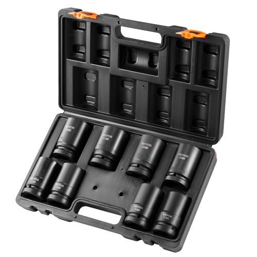 VEVOR 1" Drive Impact Socket Set, 8 Piece Deep Socket Set Metric 27-41mm, 6 Point Cr-Mo Alloy Steel for Auto Repair, Easy-to-Read Size Markings,