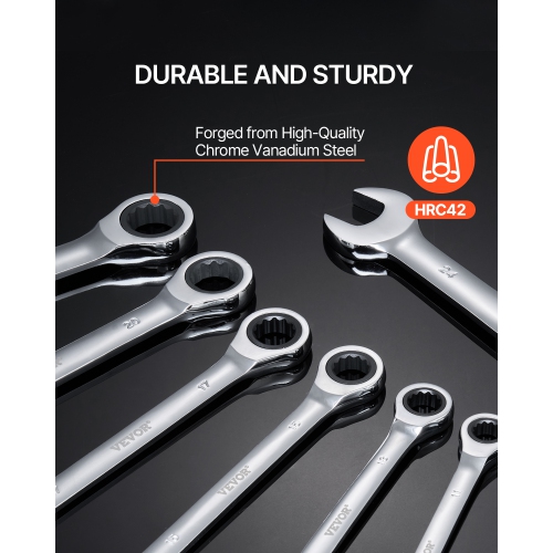 VEVOR 30-Piece Combination Wrench Set, Ratcheting Wrench Set with Organizer Rack, Cr-V Steel Wrench Set SAE 1/4" to 1", Metric 8 mm to 24 mm, Ideal