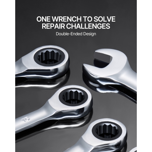 VEVOR 30-Piece Combination Wrench Set, Ratcheting Wrench Set with Organizer Rack, Cr-V Steel Wrench Set SAE 1/4" to 1", Metric 8 mm to 24 mm, Ideal