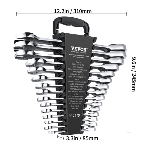VEVOR 30-Piece Combination Wrench Set, Ratcheting Wrench Set with Organizer Rack, Cr-V Steel Wrench Set SAE 1/4" to 1", Metric 8 mm to 24 mm, Ideal