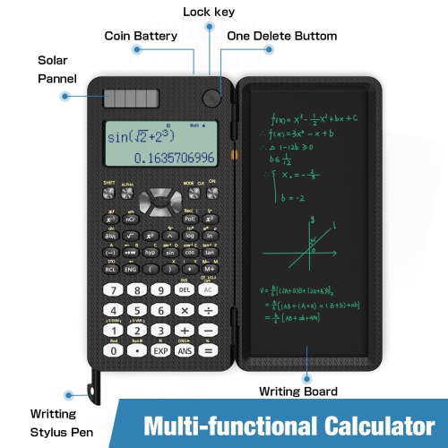 Scientific Calculator for Students, Calculator with Notepad Middle and High School Supplies,82 MS Foldable Science Calculator with Writing Tablet for