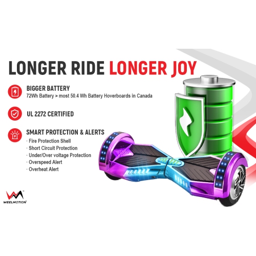 Planche gyroscopique arc-en-ciel tout terrain de 8 po de WEELMOTION pour enfants et adultes, certifiée UL 2272, roues tout-terrain, haut-parleur