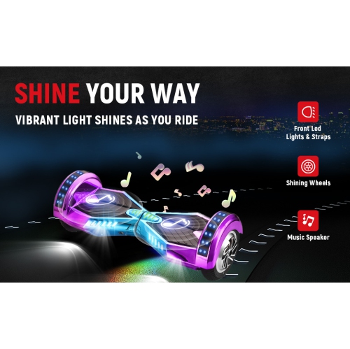 Planche gyroscopique arc-en-ciel tout terrain de 8 po de WEELMOTION pour enfants et adultes, certifiée UL 2272, roues tout-terrain, haut-parleur