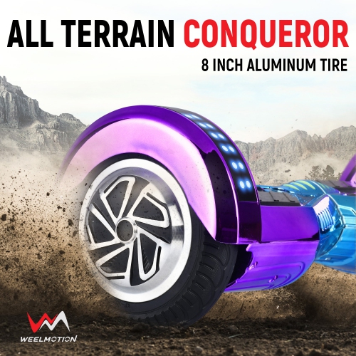 Planche gyroscopique arc-en-ciel tout terrain de 8 po de WEELMOTION pour enfants et adultes, certifiée UL 2272, roues tout-terrain, haut-parleur