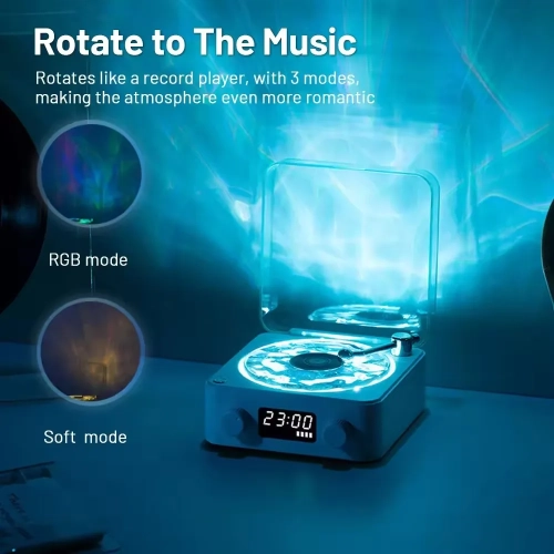 Retro alarm clock Bluetooth speaker, wireless audio small subwoofer, high-quality vinyl record player with time display and night light, birthday