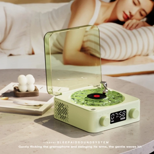 Retro alarm clock Bluetooth speaker, wireless audio small subwoofer, high-quality vinyl record player with time display and night light, birthday