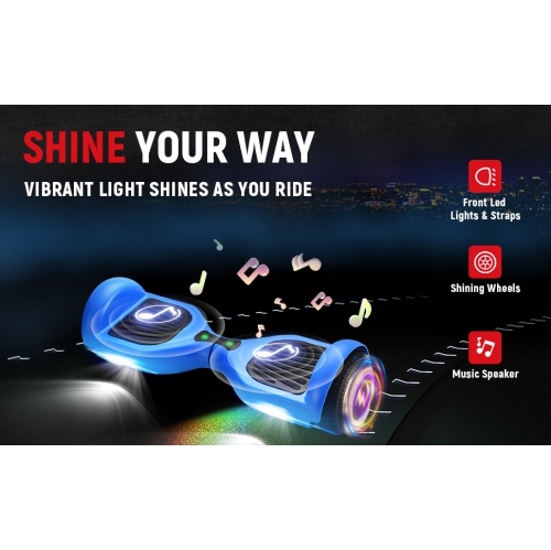 Planche gyroscopique tout-terrain bleue WEELMOTION 6,5", PLUS GROSSE batterie que les autres lumières et roues brillantes LED moins chères,