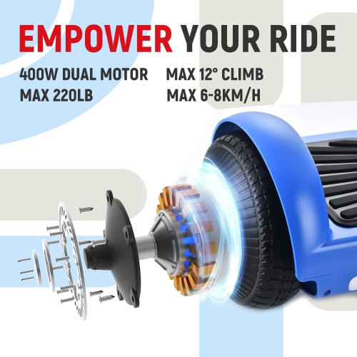 Planche gyroscopique tout-terrain bleue WEELMOTION 6,5", PLUS GROSSE batterie que les autres lumières et roues brillantes LED moins chères,