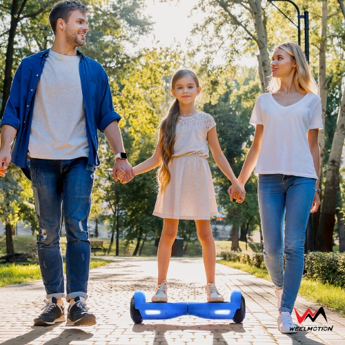 Planche gyroscopique tout-terrain bleue WEELMOTION 6,5", PLUS GROSSE batterie que les autres lumières et roues brillantes LED moins chères,