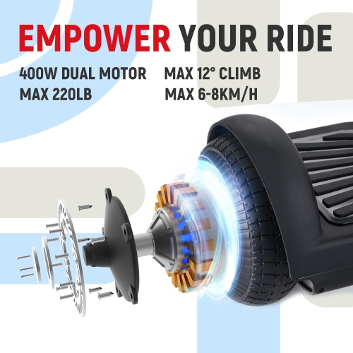 WEELMOTION 6.5" Classic Black All Terrain Hoverboard, BIGGER Battery Than Other Cheaper Ones LED Lights & Shining Wheels, Speaker, , UL 2272