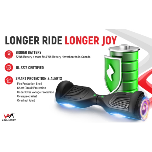 WEELMOTION 6.5" Classic Black All Terrain Hoverboard, BIGGER Battery Than Other Cheaper Ones LED Lights & Shining Wheels, Speaker, , UL 2272