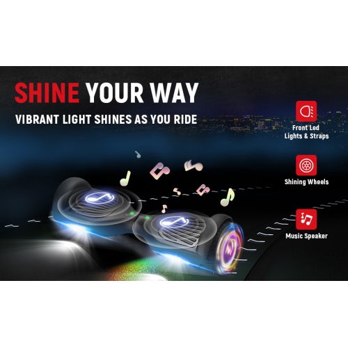 WEELMOTION 6.5" Classic Black All Terrain Hoverboard, BIGGER Battery Than Other Cheaper Ones LED Lights & Shining Wheels, Speaker, , UL 2272