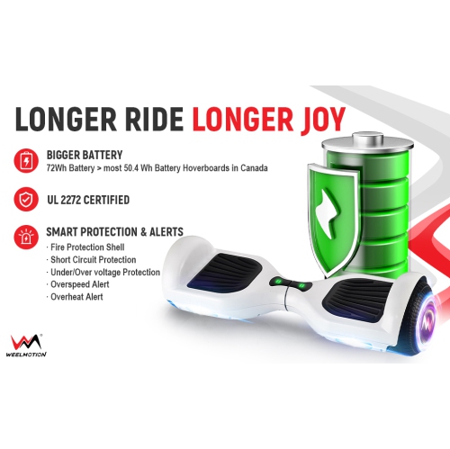 WEELMOTION 6.5" Classic White All Terrain Hoverboard, BIGGER Battery Than Other Cheaper Ones LED Lights & Shining Wheels, Speaker, , UL 2272