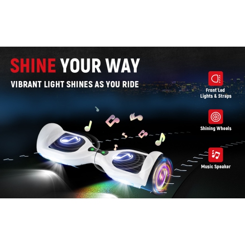 WEELMOTION 6.5" Classic White All Terrain Hoverboard, BIGGER Battery Than Other Cheaper Ones LED Lights & Shining Wheels, Speaker, , UL 2272