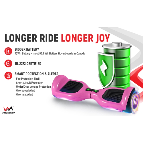 WEELMOTION 6.5" Classic Pink All Terrain Hoverboard, BIGGER Battery Than Other Cheaper Ones LED Lights & Shining Wheels, Speaker, , UL 2272