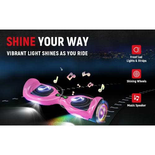 WEELMOTION 6.5" Classic Pink All Terrain Hoverboard, BIGGER Battery Than Other Cheaper Ones LED Lights & Shining Wheels, Speaker, , UL 2272