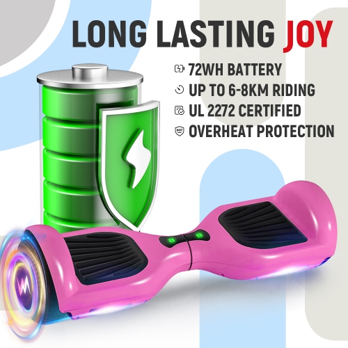 WEELMOTION 6.5" Classic Pink All Terrain Hoverboard, BIGGER Battery Than Other Cheaper Ones LED Lights & Shining Wheels, Speaker, , UL 2272