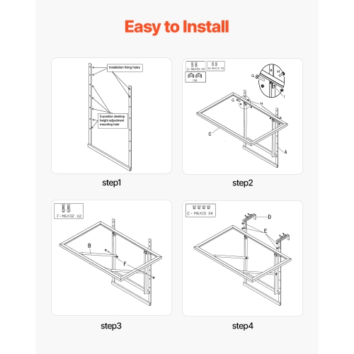 VEVOR 19 x 24 in Balcony Hanging Table, Metal Folding Balcony Railing Table, Outdoor Balcony Bar Table for Railings, 5-Level Adjustable, Fit Railing