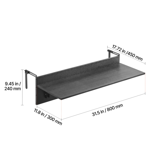 VEVOR 12 x 32 in Balcony Hanging Table, Folding Balcony Railing Table, Outdoor Balcony Bar Table for Railings, 50 lbs Loading, Fit Railing from 1" to