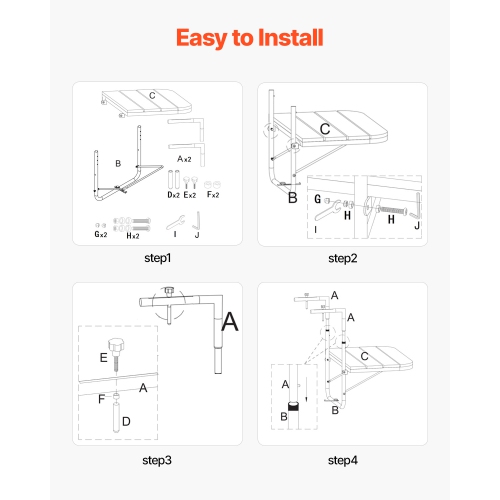VEVOR 25 x 24 in Balcony Hanging Table, Folding Balcony Railing Table, Outdoor Balcony Bar Table for Railings, 4-Level Adjustable, Fit Railing from