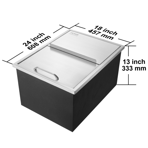 VEVOR 24"L x 18"W x 13"H Drop in Ice Chest, Stainless Steel, Ice Bin with Sliding Cover, 40.9 qt Outdoor Kitchen Ice Bar, Drain-pipe and Drain Plug