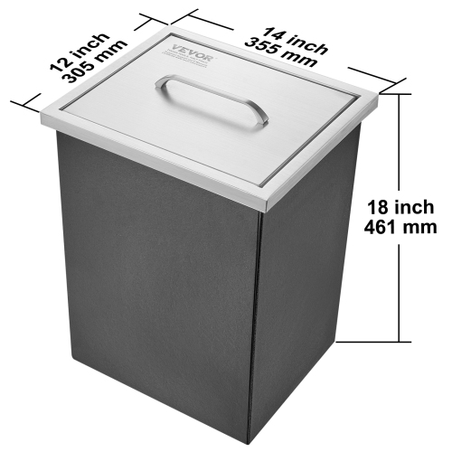 VEVOR 14"L x 12"W x 18"H Drop in Ice Chest, Stainless Steel, Commercial Ice Bin with Cover, 40 qt Outdoor Kitchen Ice Bar, Drain-pipe and Drain Plug