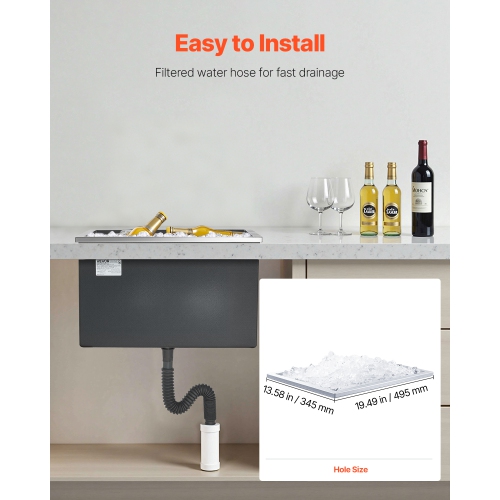 VEVOR 20"L x 14"W x 12"H Drop in Ice Chest, Stainless Steel, 31.7 Quart Commercial Ice Bin with Pot Lid for Outdoor Kitchen Patio Bar, Drain-pipe Set