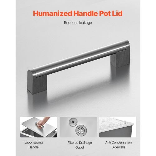 VEVOR 20"L x 14"W x 12"H Drop in Ice Chest, Stainless Steel, 31.7 Quart Commercial Ice Bin with Pot Lid for Outdoor Kitchen Patio Bar, Drain-pipe Set