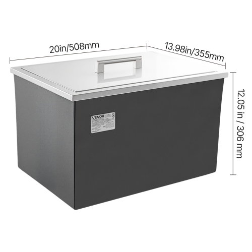 VEVOR 20"L x 14"W x 12"H Drop in Ice Chest, Stainless Steel, 31.7 Quart Commercial Ice Bin with Pot Lid for Outdoor Kitchen Patio Bar, Drain-pipe Set