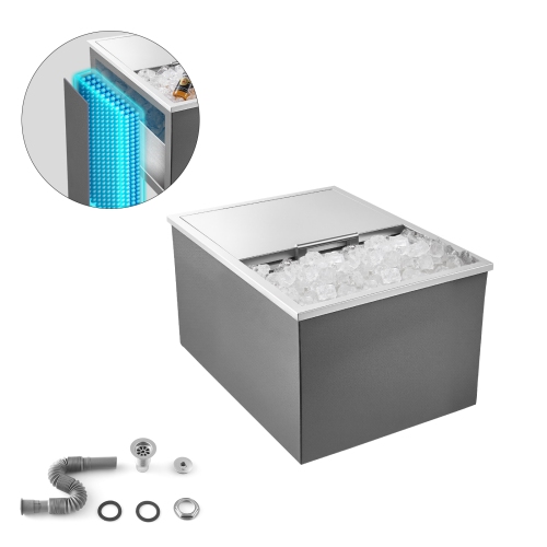 VEVOR 24"L x 18"W x 13"H Drop in Ice Chest, Stainless Steel, 57.8 Quart Ice Bin with Sliding Lid for Outdoor Kitchen Patio Bar, Drain-pipe Set
