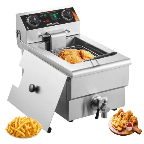 VEVOR 1500W Commercial Deep Fryer, Electric Countertop Fryer with Basket, 11.6Qt / 11L Stainless Steel Single Oil Fryer with Time & Temp Control,