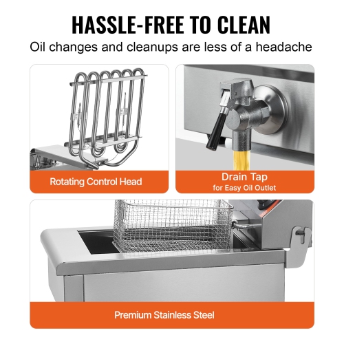 VEVOR 1500W Commercial Deep Fryer, Electric Countertop Fryer with Basket, 11.6Qt / 11L Stainless Steel Single Oil Fryer with Time & Temp Control,