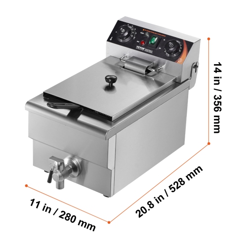 VEVOR 1500W Commercial Deep Fryer, Electric Countertop Fryer with Basket, 11.6Qt / 11L Stainless Steel Single Oil Fryer with Time & Temp Control,
