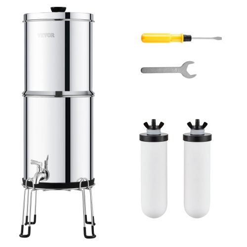 VEVOR 2.25G Gravity-fed Water Filter System, 304 Stainless-Steel Water Filtration System, Reduces Lead and up to 99% of Chlorine, with 2 Ceramic