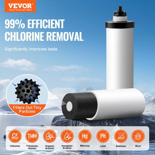 VEVOR 2.25G Gravity-fed Water Filter System, 304 Stainless-Steel Water Filtration System, Reduces Lead and up to 99% of Chlorine, with 2 Ceramic