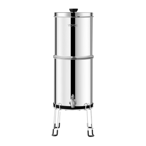 VEVOR 2.25G Gravity-fed Water Filter System, 304 Stainless-Steel Water Filtration System, Reduces Lead and up to 99% of Chlorine, with 2 Ceramic