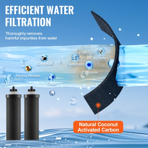 VEVOR 2 Packs Water Filters Replacement, Purification Elements, Activated Carbon Replacement Filters, Easy to Replace, Gravity Filter System,