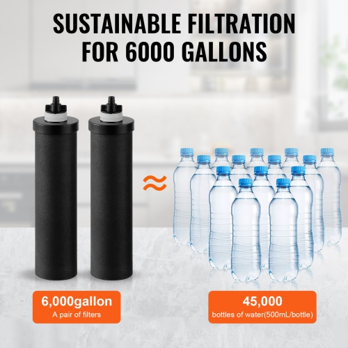 VEVOR 2 Packs Water Filters Replacement, Purification Elements, Activated Carbon Replacement Filters, Easy to Replace, Gravity Filter System,