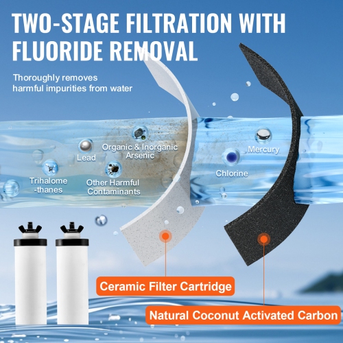 VEVOR 2 Packs Water Filters Replacement, Purification Elements, Ceramic Replacement Filters, Easy to Replace Water, Gravity Water Filter System,
