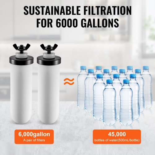 VEVOR 2 Packs Water Filters Replacement, Purification Elements, Ceramic Replacement Filters, Easy to Replace Water, Gravity Water Filter System,